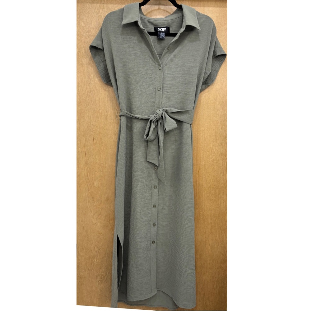 DNKY Sage Green Midi Botton Down Dress—size 10
